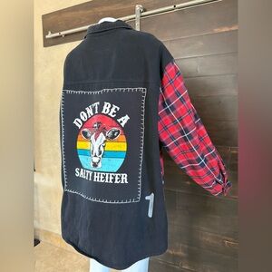 Upcycled Fashion Nova (Don't Be A Salty Heifer) Shacket-Black/Red Plaid Sz W 3XL